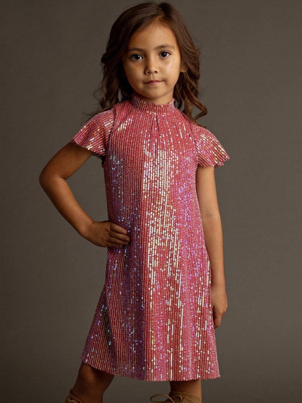 Joyfolie Iridescent Pink Sequin Knit Party Dress - Christmas dress - New years